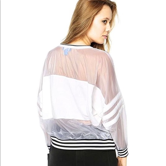 Adidas Translucent Street-style Sweatshirt Long Sleeve 3 stripe three white - Picture 3 of 6